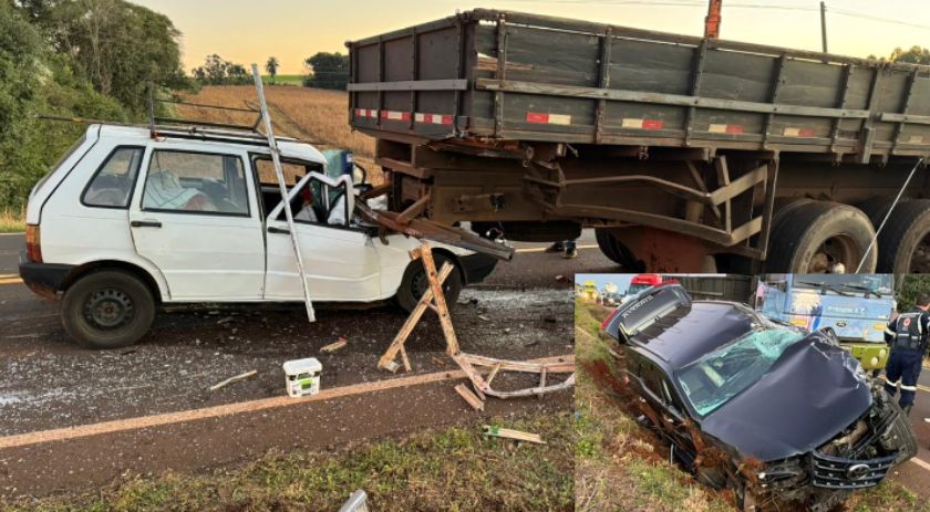 Grave colisão envolve três veículos na PR-566 em Itapejara do Oeste