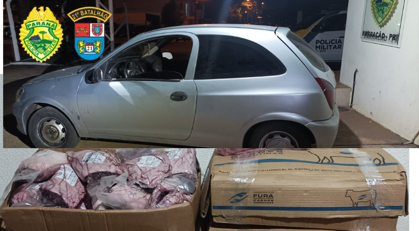 Veículo é apreendido com oito caixas de picanha