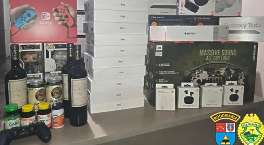 Polícia apreende iPads e eletrônicos contrabandeados em veículo na PR-182