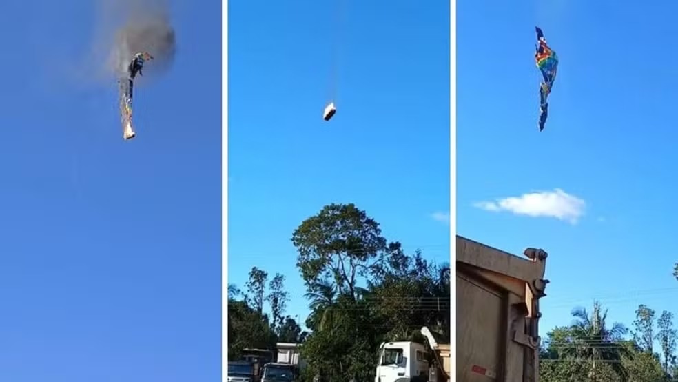 Balão pega fogo durante passeio e cai em Praia Grande, Santa Catarina