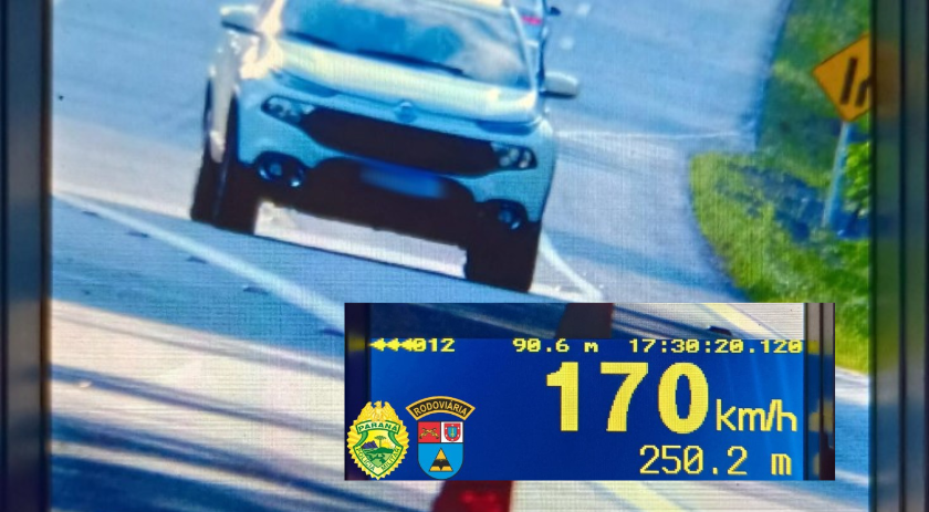 Veículo é flagrado a 170 km/h na PRC-280 entre Mariópolis e Pato Branco