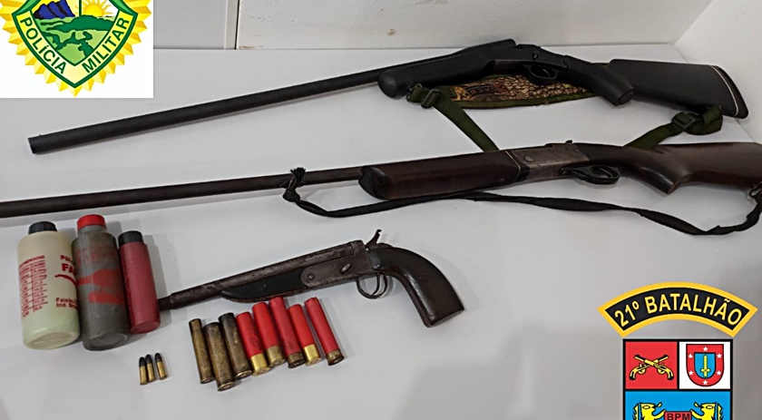 Três armas de fogo são apreendidas após mulher acionar a PM por desentendimento doméstico