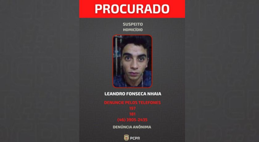 Procurado suspeito de homicídio em Francisco Beltrão tem foto divulgada pela Polícia Civil