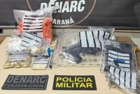 Operação conjunta prende três pessoas e apreende submetralhadora, drogas e munições