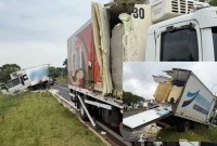 Colisão entre dois caminhões causa grandes danos materiais na BR-158