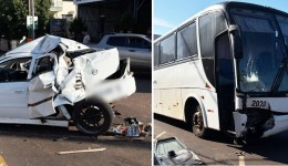 Ônibus com trabalhadores bate em carro após falha nos freios Coronel Vivida