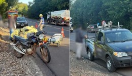 Escada cai de picape e deixa motociclista ferido na PR-180