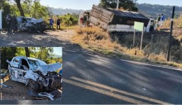 Carro fica destruído após colisão com caminhão na PR-281