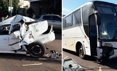 Ônibus com trabalhadores bate em carro após falha nos freios Coronel Vivida