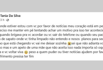 Mãe de jovem desaparecida faz apelo nas redes sociais para encontrar a filha