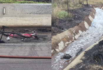 Ciclista morre carbonizado após caminhão-tanque tombar e pegar fogo no Paraná