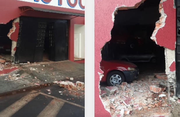 Van de transporte de trabalhadores invade oficina após motorista relatar falha na direção em Coronel Vivida