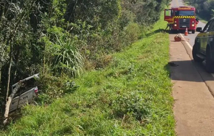 Caminhonete cai em ribanceira na BR-280 e deixa casal ferido