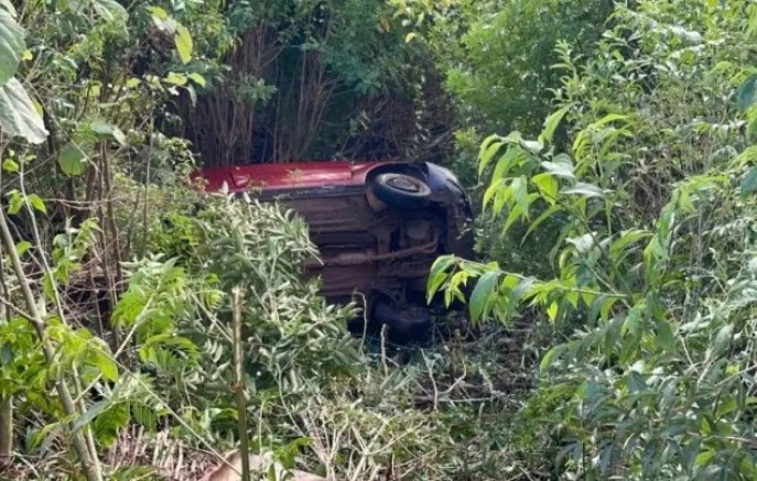 Casal fica ferido após carro ficar sem freio e cair em ribanceira