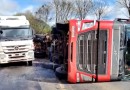 ​Caminhão tomba e interdita rodovia PR 180 entre Campo Erê e Marmeleiro