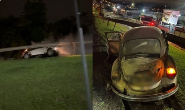 Fusca pega fogo na rodovia PR-483
