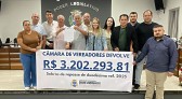 Câmara de Vereadores devolve mais de R$ 3,2 milhões ao Poder Executivo