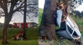 Carro capota, bate em árvore e jovem fica em estado grave