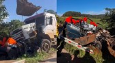 Resgate de vítimas de acidente na BR-163 mobiliza escavadeira e caminhão-guincho em Santa Catarina