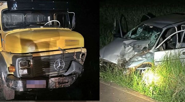 Quatro adultos e duas crianças ficam feridas em colisão entre carro e caminhão