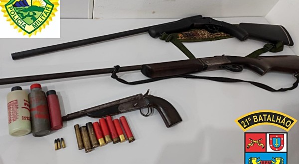 Três armas de fogo são apreendidas após mulher acionar a PM por desentendimento doméstico