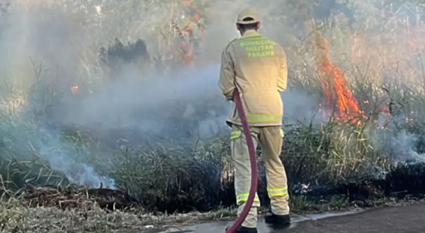 Corpo de Bombeiros combate incêndio em vegetação