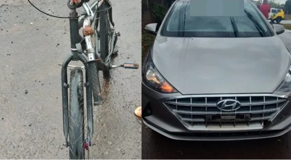 Dois adolescentes e uma criança  ficam feridos após acidente entre bicicleta e carro