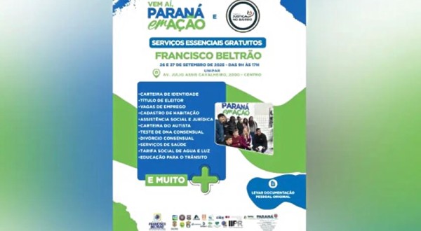 Município  recebe o Paraná em Ação de quinta a sábado; confira os serviços ofertados