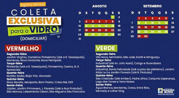 Prefeitura divulga cronograma de coleta de vidros; veja quando será em seu bairro