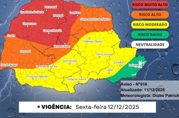 Paraná terá tempestades severas neste fim de semana, aponta previsão do Simepar