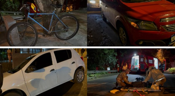 Ciclista fica ferido após colisão com dois veículos no bairro São Miguel