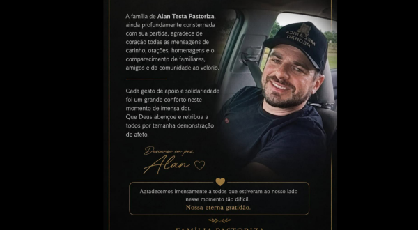 Família de Alan Pastoriza divulga nota de agradecimento após homicídio